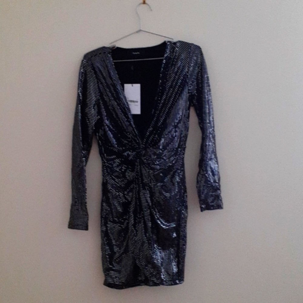 NWT Sequined Grey Wrap Dress